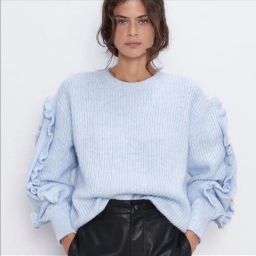 NWT Zara 🦋Bloggers Fave🦋 Flounce Knit Sweater - Picture 1 of 14